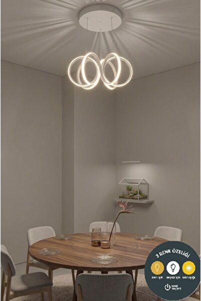 Lzy Avize Store Twister Beyaz LED Sarkıt Avize 3 Renk | Salon, Mutfak ve Masa...