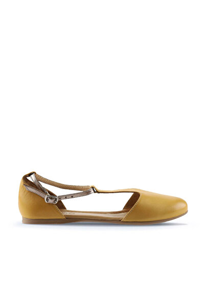 Bueno Shoes Sandale plate de damă din piele galbenă 01ws0310
