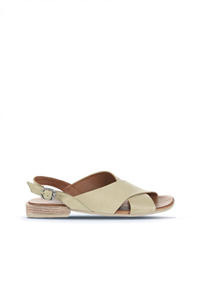 Bueno Shoes Sandale plate de damă din piele kaki 01wq5618