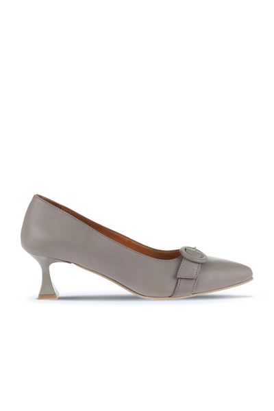 Bueno Shoes Γκρι δερμάτινα γυναικεία παπούτσια με τακούνι 01wa1305