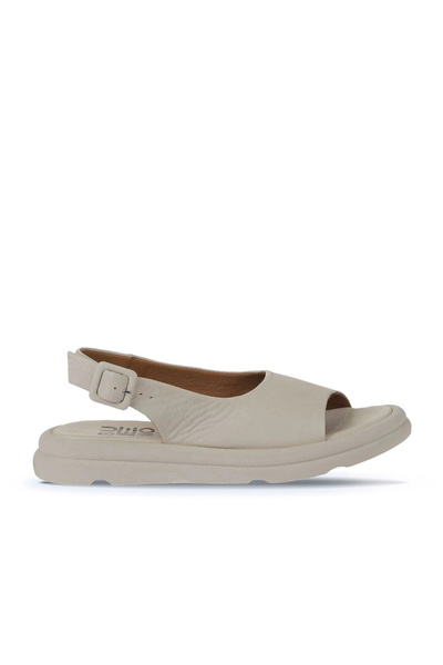 Bueno Shoes Κρεμ Δερμάτινα Γυναικεία Flat Σανδάλια 01wy9404