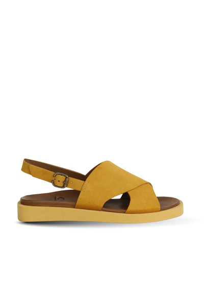 Bueno Shoes Κίτρινα γυναικεία φλατ σανδάλια Alf Suede 01wa5404
