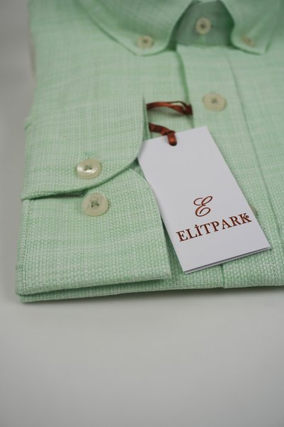 elitpark 100% Cotton Pistachio Green Long Sleeve Pocketless Regular Fit Premium Men's Shirt