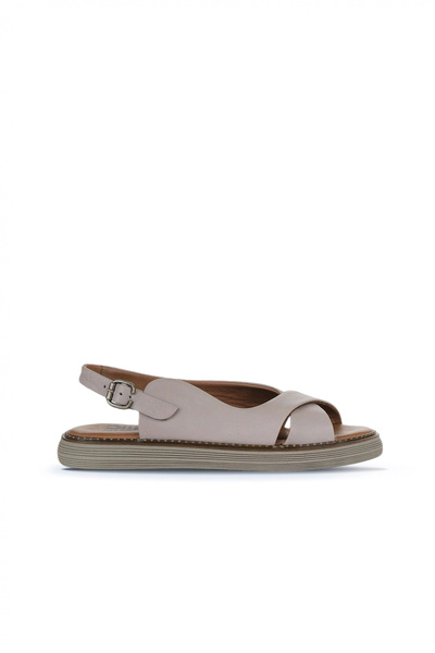 Bueno Shoes صندل نسائي مسطح من الجلد الرمادي 01wy6607
