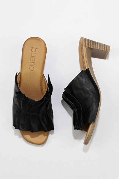 Bueno Shoes حذاء نسائي أسود جلد بكعب عالٍ شبشب 01wn4001