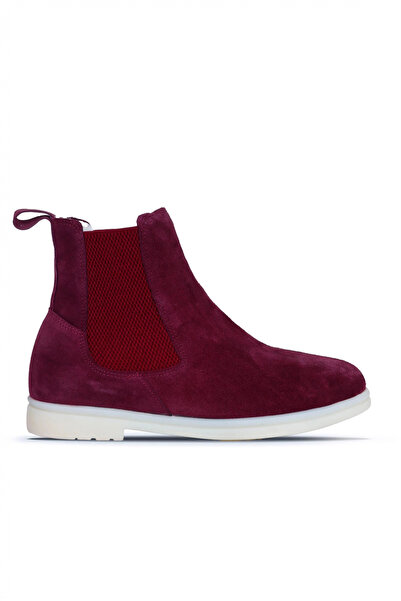 Bueno Shoes Γυναικείες φλατ μπότες από μπορντό σουέντ 01wt3300