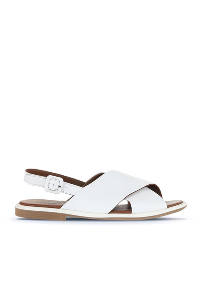 Bueno Shoes Sandale plate de damă din piele albă 01wa3600