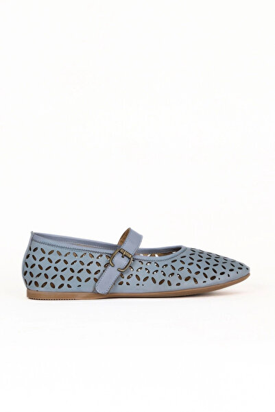 Bueno Shoes حذاء باليرينا مسطح للنساء من الجلد باللون الأزرق الفاتح 01we1701