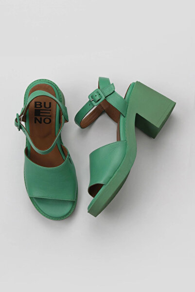 Bueno Shoes Sandale cu toc pentru femei din piele verde închisă 01wy12502