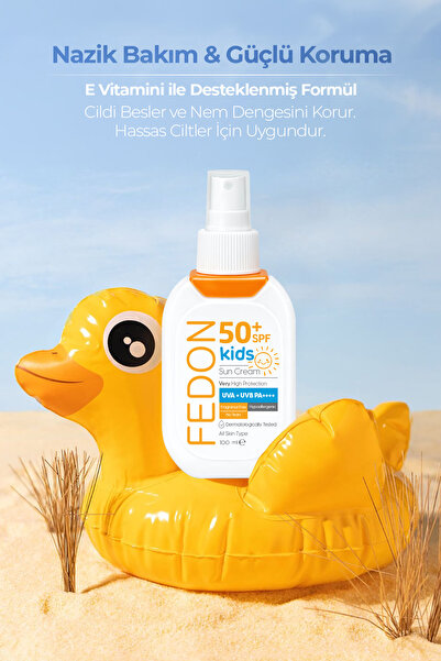 fedon Kids SPF 50 Çocuk Bebek Güneş Kremi 100 ml Suya Dayanıklı Hipoalerjenik Parfümsüz Göz Yakmayan
