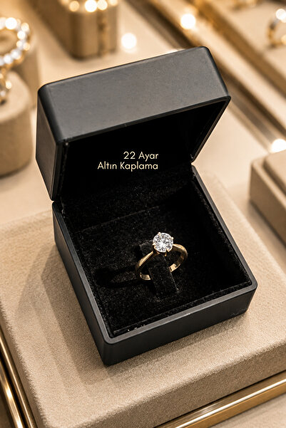 Women's 22k Gold Plated Diamond Single Stone Zircon Gold Ring Adjustable Dear Wedding Proposal Ring In Light Box