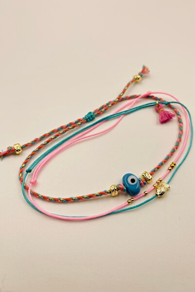 Concept HuBuTU Bohemian Beach Series Pink Blue Gold Evil Eye Beaded Fish Ankl...