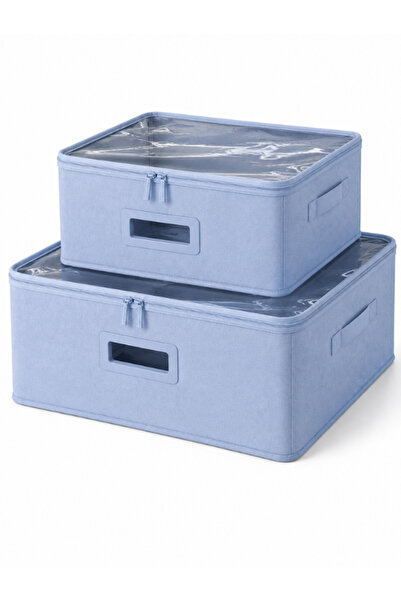 OEM Set of 2 NATTEYA Storage Boxes, Sheer Lid, Foldable, 40x35x25 & 35x26x20 ...