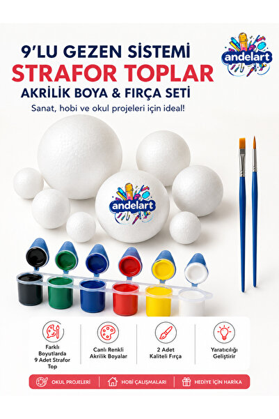 andelart Güneş Sistemi Maketi İçin 9 Lu Boyanabilir Strafor Top Seti Gezegenl...