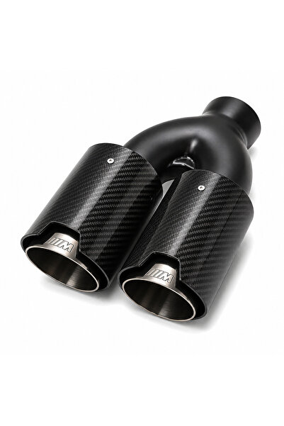 Monlion 1x90 mm Çift Çıkış Egzoz Ucu 60 mm Giriş Karbon Görünüm Krom Universal Egzoz Ucu BMW Uyumlu