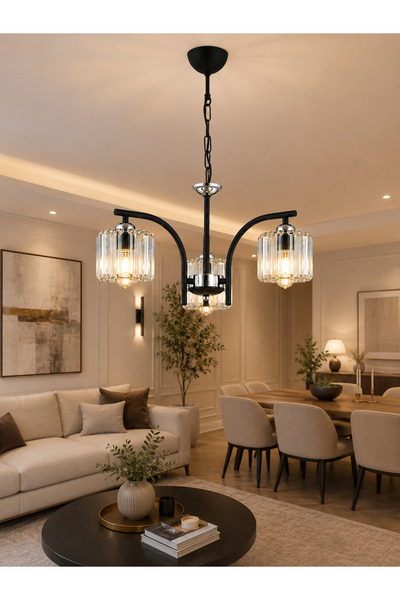 ESSLİGHT Milan 3’lü Sarkıt Kristal Taşlı Salon Mutfak Yatak Odası Avizesi
