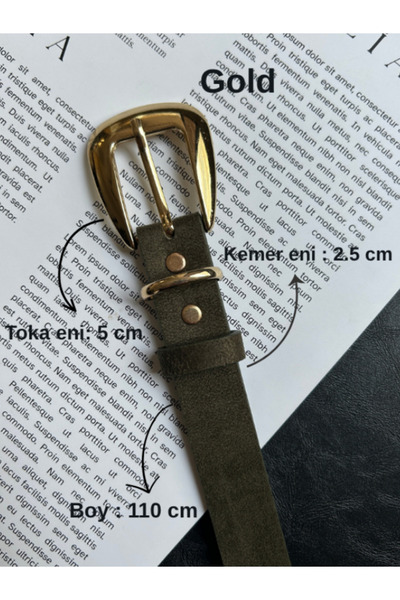 LİA KEMER Jewel Düz Desenli Süet Kadın Gold Tokalı Kemer Ceket Kemeri Elbise ...
