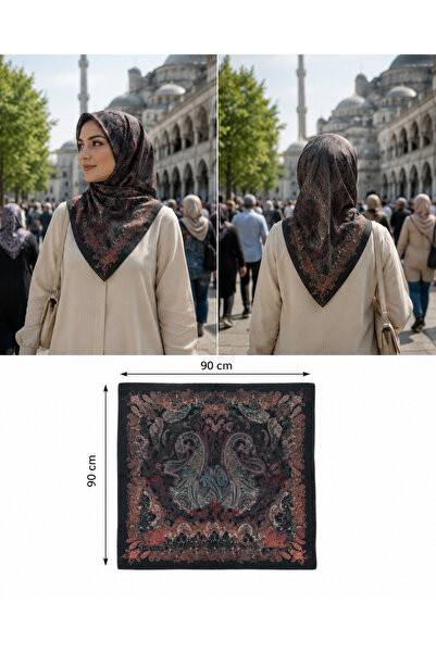 GÜZEL KAMAN Locella Soft Scarf 1 Piece Shawl Patterned Black Turquoise Beige ...