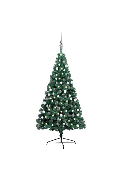 Concept Brad de Crăciun artificial jumătate LED & globuri verde 180 cm