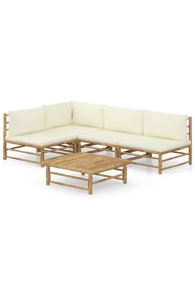 Concept Set mobilier de grădină cu perne alb crem, 5 piese, bambus