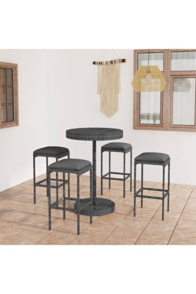 Concept Set mobilier bar de grădină cu perne, 5 piese, gri, poliratan