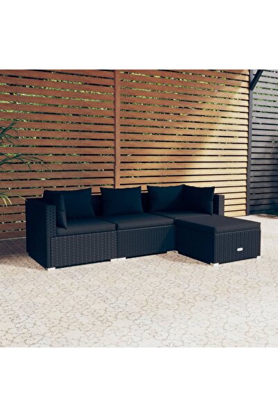 Concept Set mobilier de grădină cu perne, 4 piese, negru, poliratan