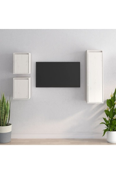 Concept Comode TV, 3 buc., alb, lemn masiv de pin