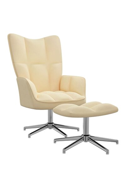Concept Scaun de relaxare cu taburet, alb crem, catifea