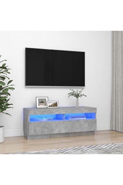 Concept Comodă TV cu lumini LED, gri beton, 100x35x40 cm