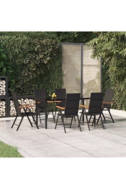 Concept Set mobilier de grădină, 7 piese, negru și maro, poliratan