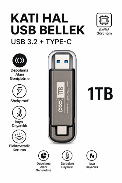 ATLT ATLANTİS 1 TB USB 3.2 TYPE-C ÇİFT GİRİŞLİ TAŞINABİLİR FLASH BELLEK YÜKSE...