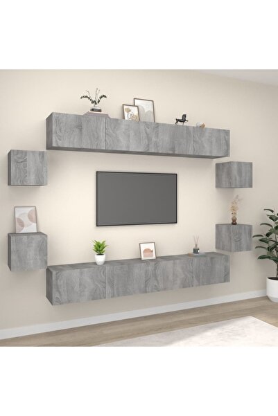 Concept Set dulap TV, 8 piese, gri sonoma, lemn prelucrat