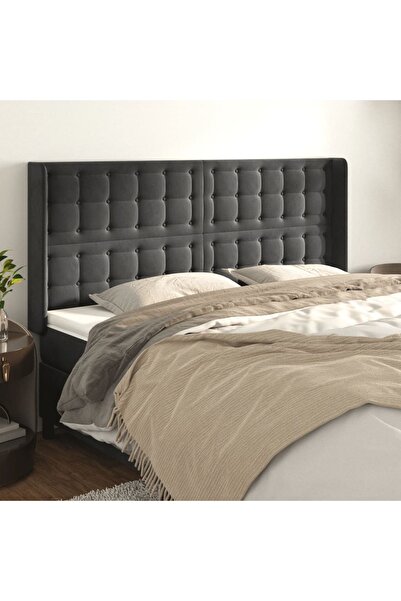 Concept Tăblie de pat cu aripioare gri închis 183x16x118/128 cm catifea