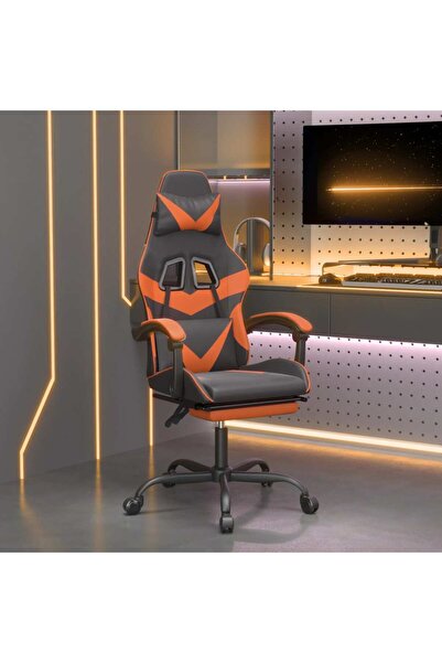 Concept Scaun de gaming pivotant/suport picioare negru/oranj piele