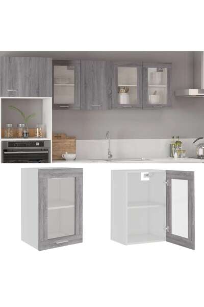 Concept Dulap suspendat cu sticlă gri sonoma 40x31x60 cm lemn prelucrat