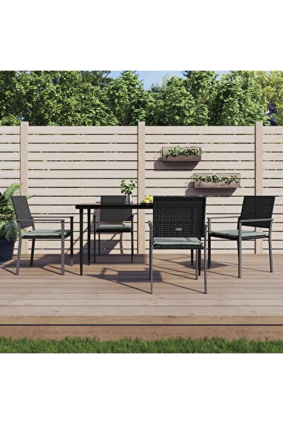 Concept Scaune de grădină cu perne 4 buc. negru 54x62,5x89 cm poliratan