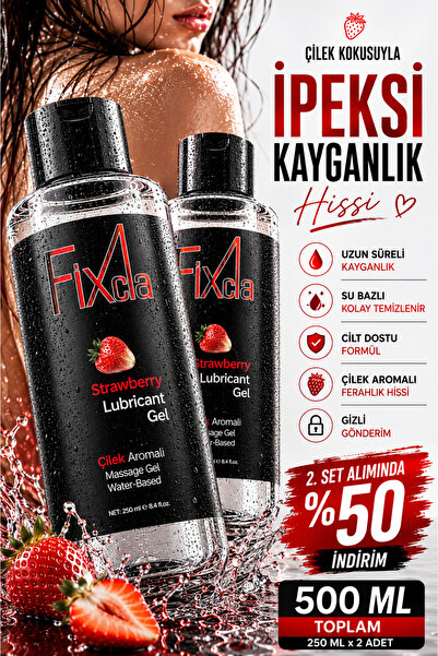 FixCla Çilek Aromalı Kayganlaştırıcı Jel 250 ml x 2 – Su Bazlı, Uzun Kayganlı...