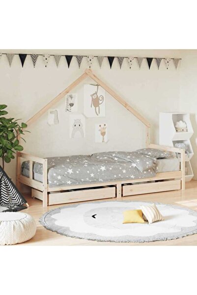 Concept Cadru pat copii cu sertare, 80x200 cm, lemn masiv de pin