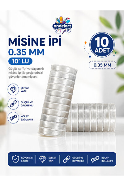 andelart 0.35 MM Misine İpi 10’lu Şeffaf Dayanıklı Takı Hobi ve El Sanatları İpi