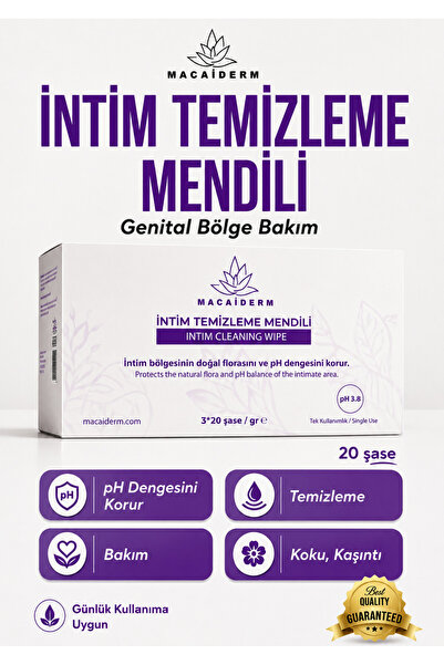 Macaiderm Genital Bölge İntim Bölge Temizleme Mendili | Günlük Hijyen ve Fera...
