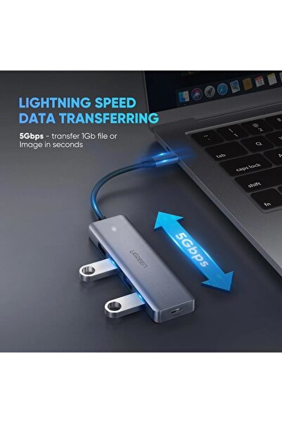 Ugreen USB-C USB 3.0 4 Port USB Hub Çoklayıcı, Gri, 70336