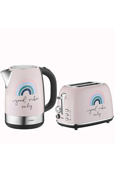 Trisa Good Vibes Limited Edition Toaster and Kettle Set, Pink Color