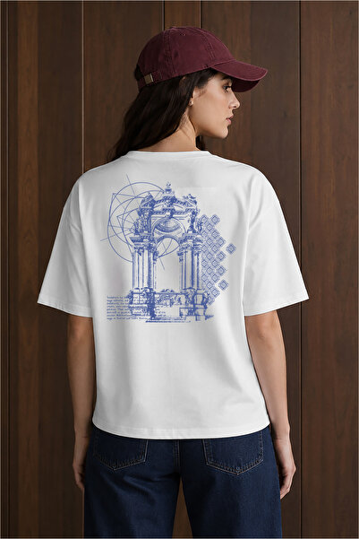 Eazy Co Eazy Beyaz Ornament Unisex Oversize εμπριμέ κοντομάνικο μπλουζάκι