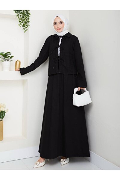 Thiff Set de blugi pentru femei Hijab cu fustă cu fundă