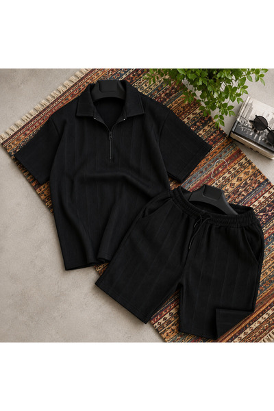 WENMİNG Men's Ottoman Fabric Zipper T-Shirt Shorts Summer Bottom Top Set