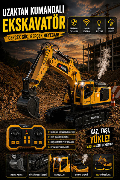 oyuncakgidiyor Buharlı Işıklı Sesli Metal Alaşım Excavator Uzaktan Kumandalı ...