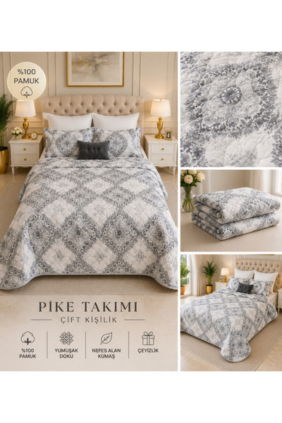 tekstilfabic غطاء سرير مزدوج من نوع بيكيه وغطاء سرير وغطاء رقيق