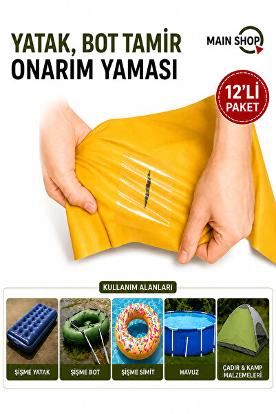 MAİN SHOP Su Geçirmez Şeffaf Onarım Yaması 12 Adet - Şişme Yatak ve Deniz Mal...