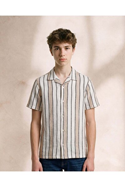 REDTAG Senior Boys Beige Striped Casual Shirt