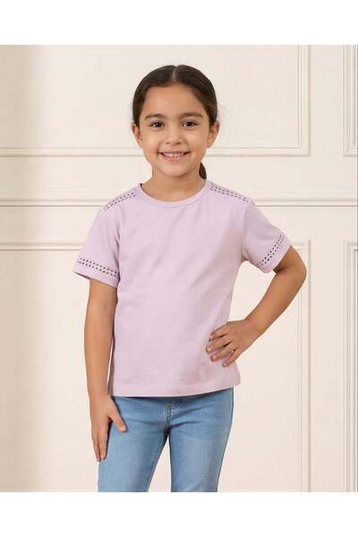 REDTAG Girls Lilac Lace Cut And Sew Jersey Top